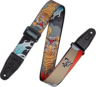 Levy's Leathers 2” Wide Polyester Guitar Strap with Genuine Leather Ends; Japanese Traditional Tiger Motif (MPD2-124)