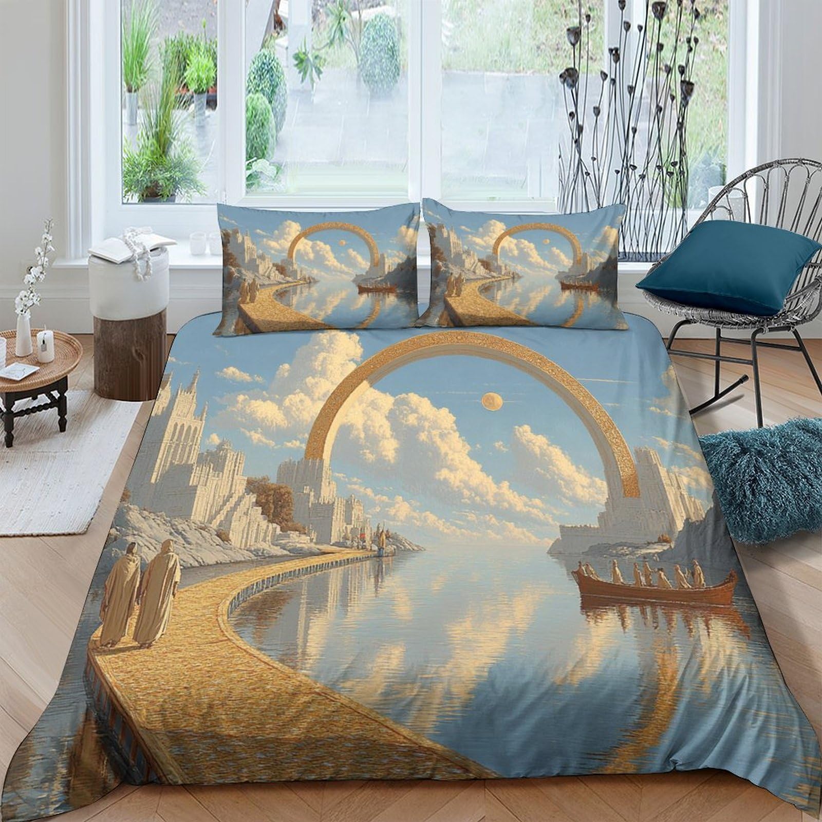 ponte di fantasia Impressione 3D 3 pz fodera per edredone stile fantasy architettonico coperteletto microfibra morbida ipoallergenica per bambini adolescenti donne King（220x240cm）