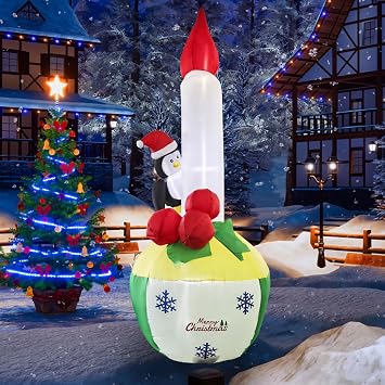8FT Christmas Inflatable Outdoor Decorations, Blow Up Bubble Penguin Lights with Built-in LED Lights for Christmas Indoor Outdoor Yard Lawn Garden Patio Decorations