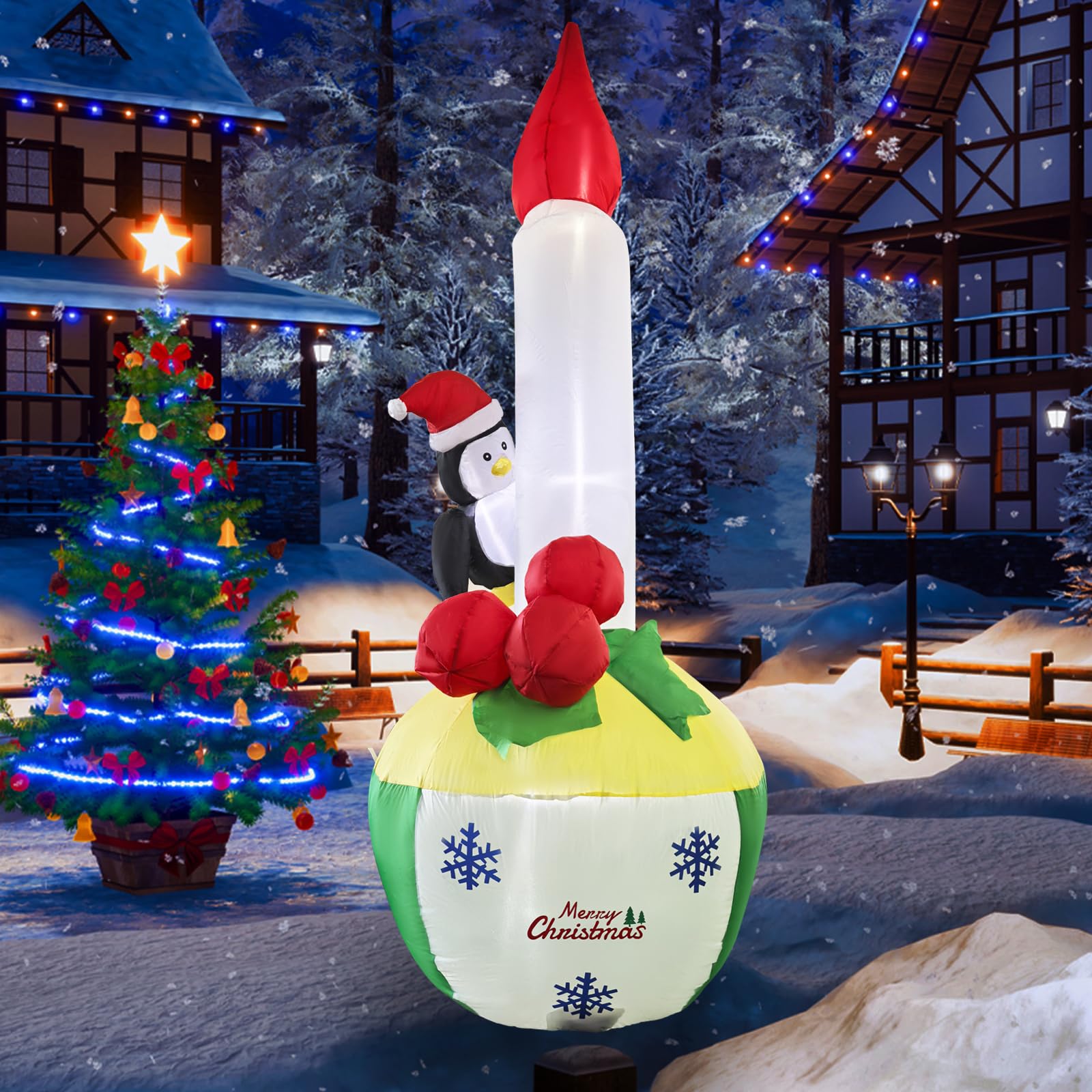 Pingouin de Noël gonflable avec LED pour animer votre jardin et pelouse