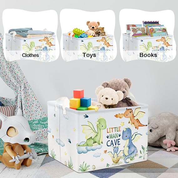 Clastyle Large Dragon Kid Storage Basket Foldable Boy Laundry Hamper, 36L