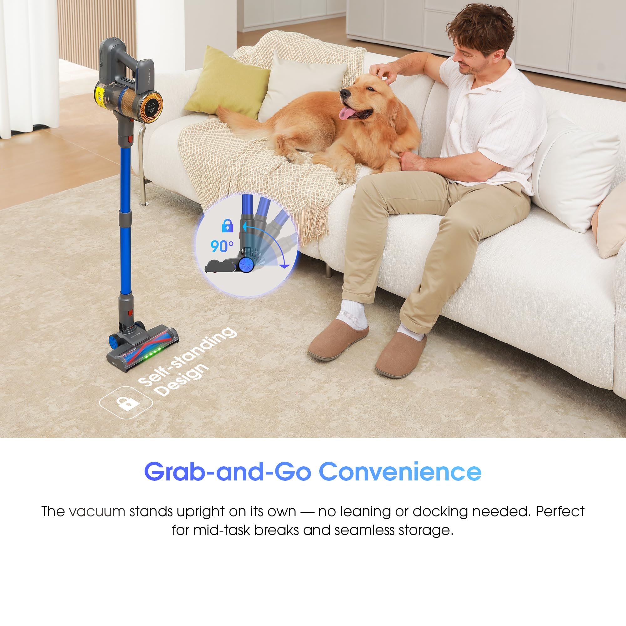 UNINELL HOME Cordless Vacuum Cleaner, 45,000Pa/450W Stick Vacuum Cleaners for Home, 60 Mins Runtime, Self-Standing, Detachable Battery, Anti-Tangle Brush, Lightweight Wireless Vacuum for Pet Hair - image 5