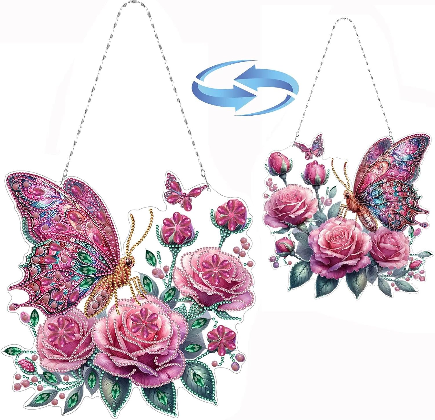 DIY Diamond Art Painting Wreath Kits Rhinestone Diamond Art Window Hanging Pendants Home Garden Wall Hanging Kits (Double-Sided Pattern Single Side Point Drill)-#07-4PC