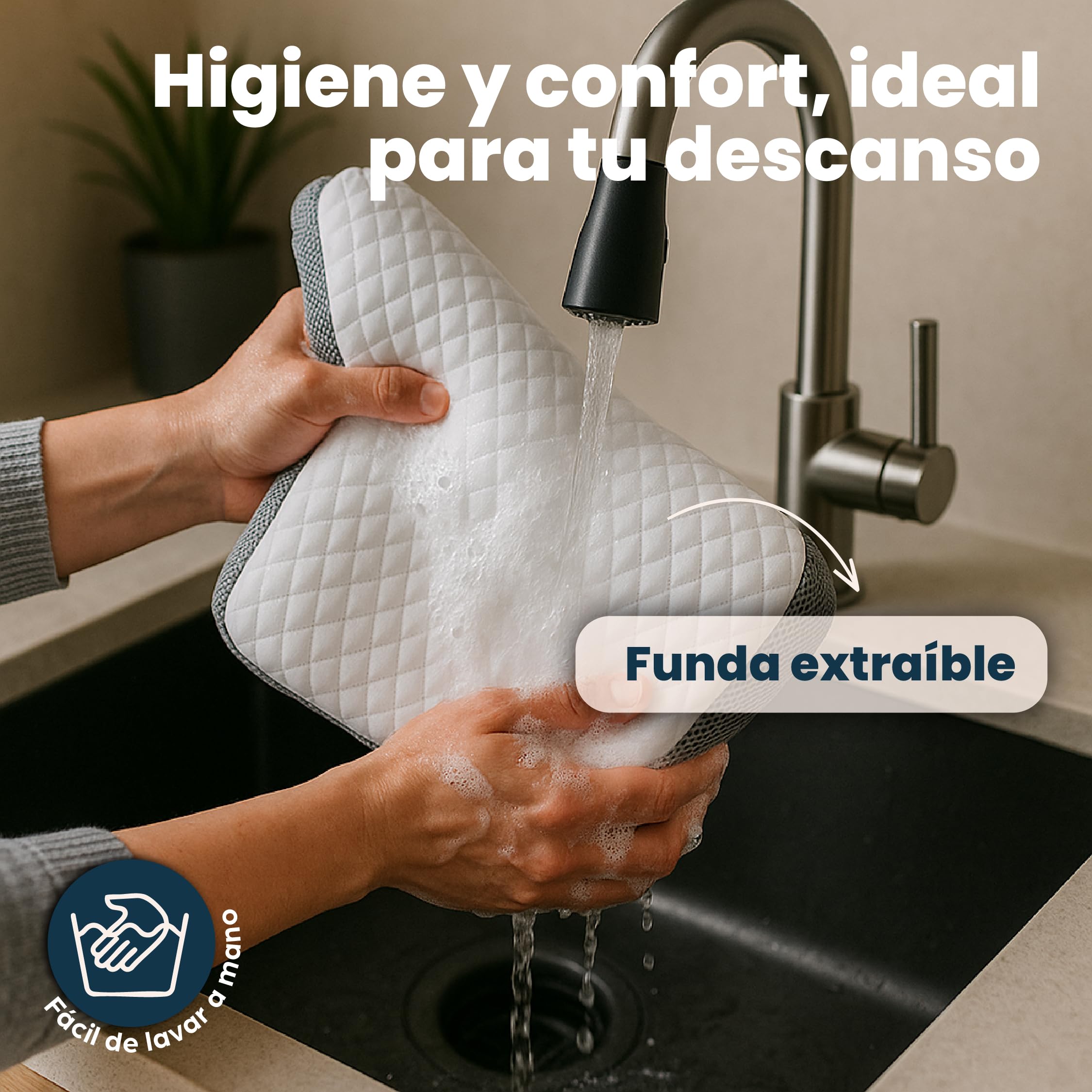 Almohada Cervicales y Cuello - Adiós al Dolor, Mejora tu Descanso + Antifaz | Almohada cervical, ergonómica, antironquido; postura ideal que favorece el descanso y reduce ronquidos.
