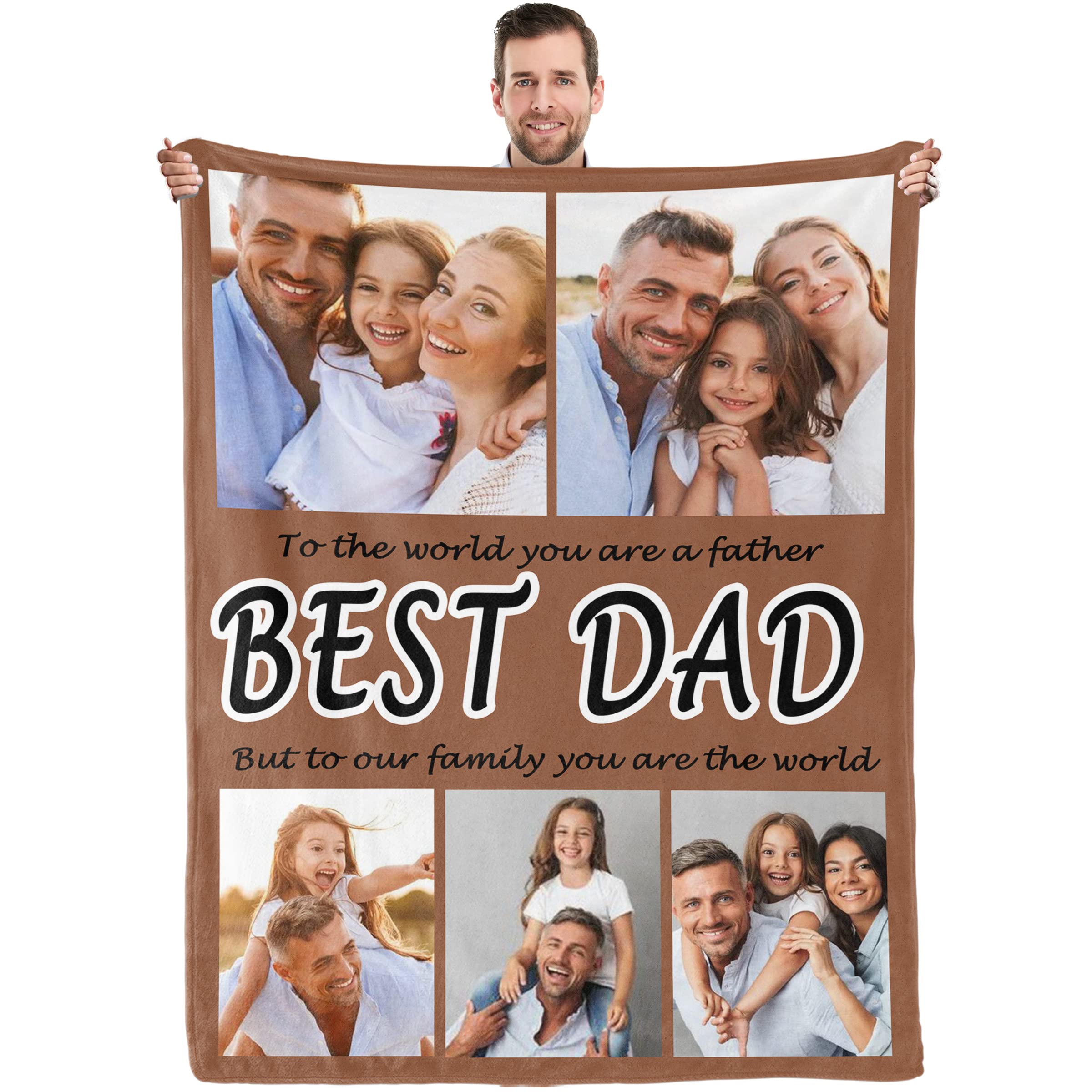 Youltar Custom Dad Blanket with Photo, Fathers Day Gift from Daughter Son, Personalized Pictures Blanket for Dad Grandpa Men
