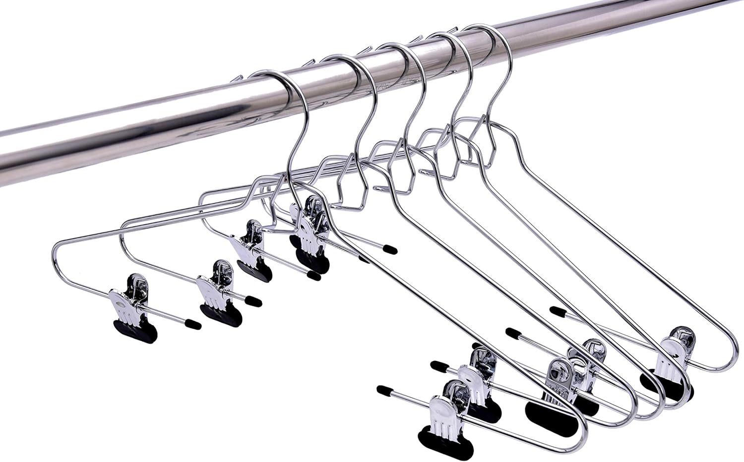 Quality Hangers Pant Hanger 60-Pack, Heavy-Duty Add-On Skirt Hangers with Wide Clips, Multi-Stackable, Chrome Finish