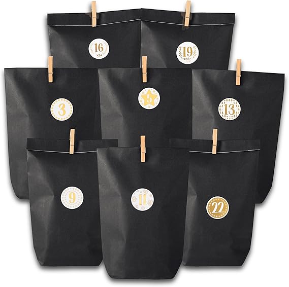 2024 Advent Calendar for Filling with 25 Black Gift Bags