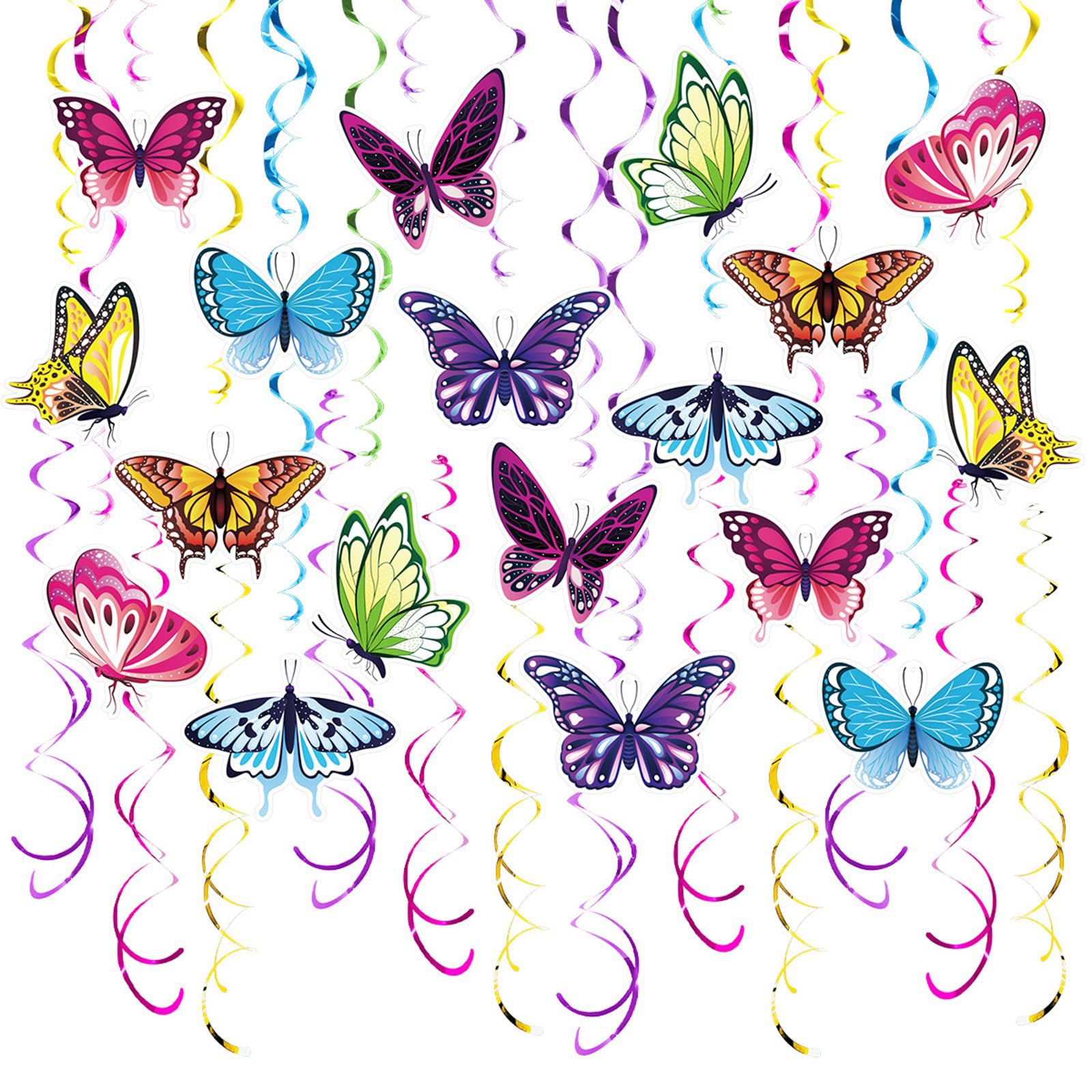 Tsophreniq 48Pcs Bright Butterfly Hanging Swirls Beautiful Butterfly Swirls Hanging Ornament for Artistic Homes Decoration Colorful Parties Ornament