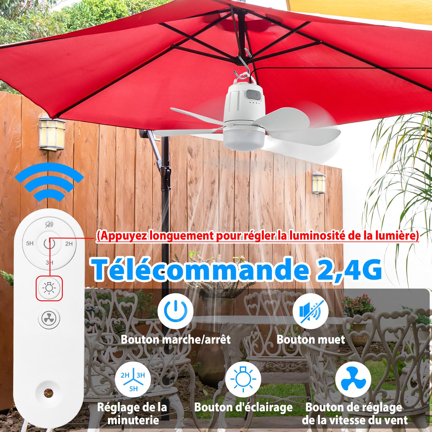 Gliztech Ventilateur Plafond 50cm Avec Lumiere Prise 5m Télécommande Silencieux