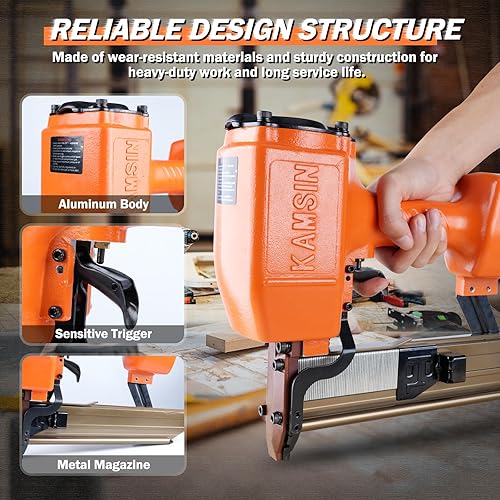 Miniatura 3 de Kamsin N851 - Engrapadora de construcción de corona mediana de calibre 16 de 716 pulgadas, acepta grapas de 1 a 2 pulgadas, pistola de grapas