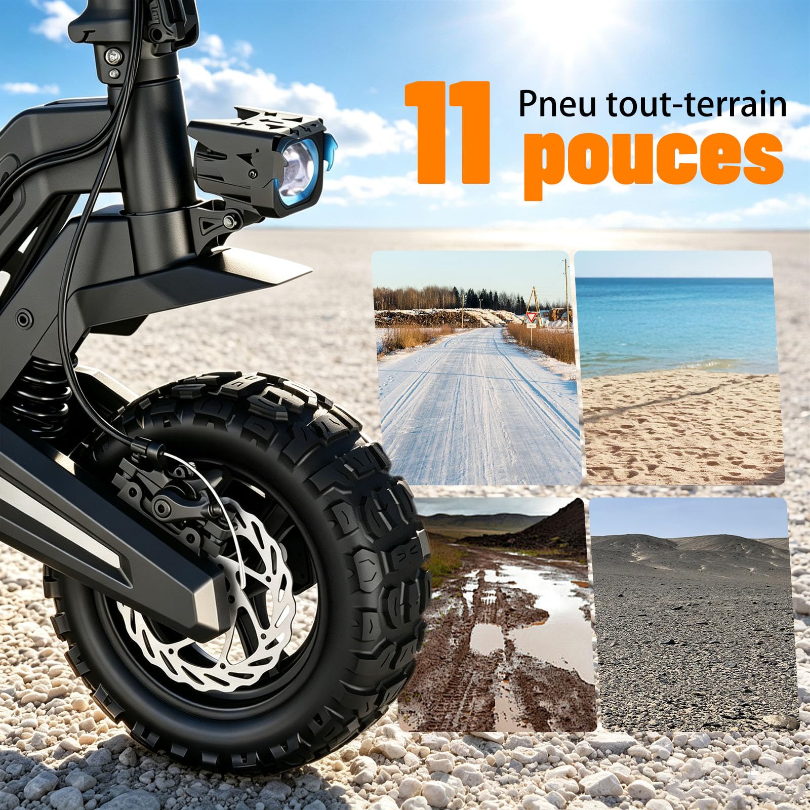 Trottinette Électrique Adulte 1200W - 11" Tout Terrain Trotinette Electrique Pliable Autonomie 55KM,Batterie 48V 18.2Ah Escooter Double Suspension Double Frein Scooter Charge 120kg