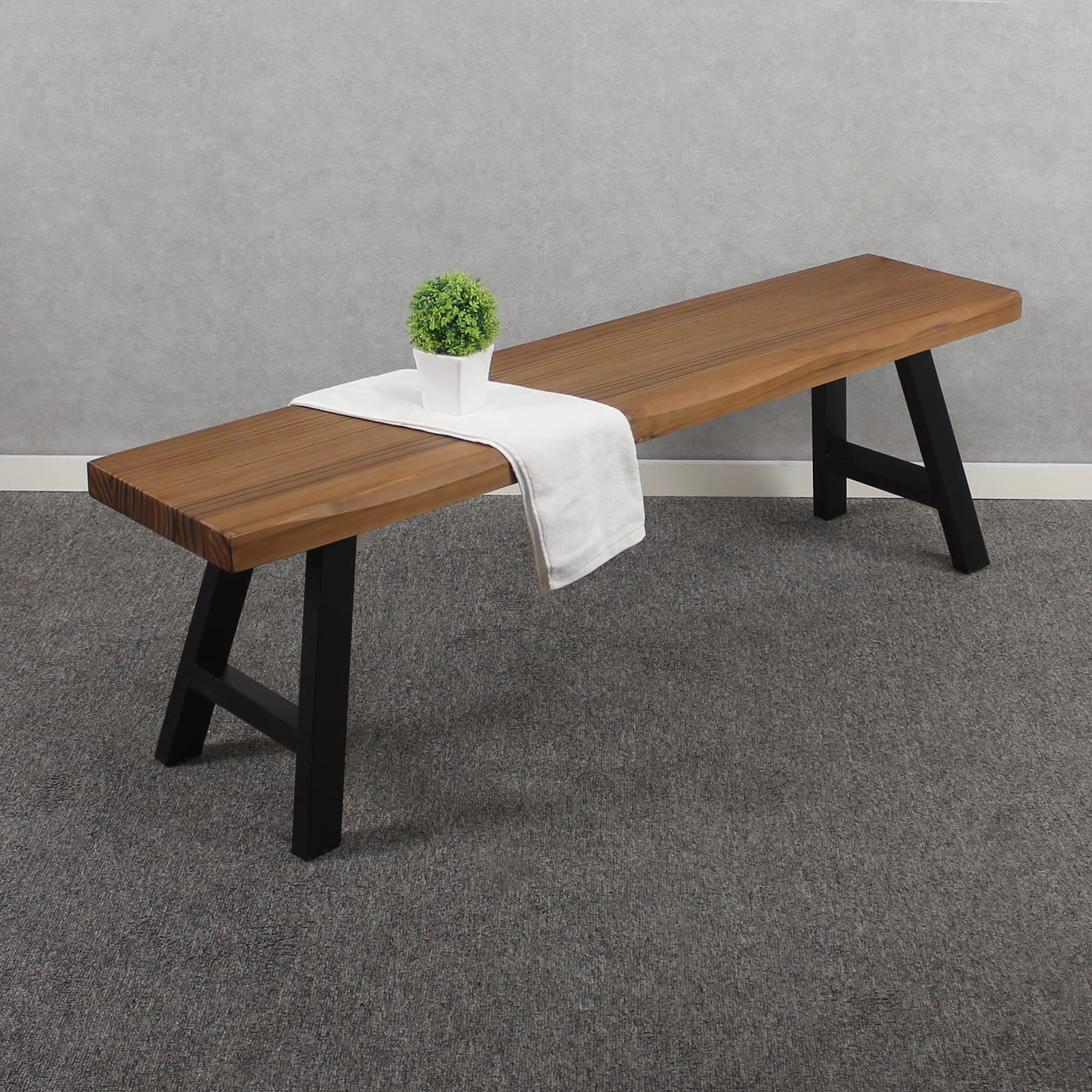 MBQQ 55 inch Outdoor Soild Wood Bench,Patio Picnic Bench,Oil Finished Backless Wooden Garden Park Bench for Patio Porch, Modern Slim Indoor Dining