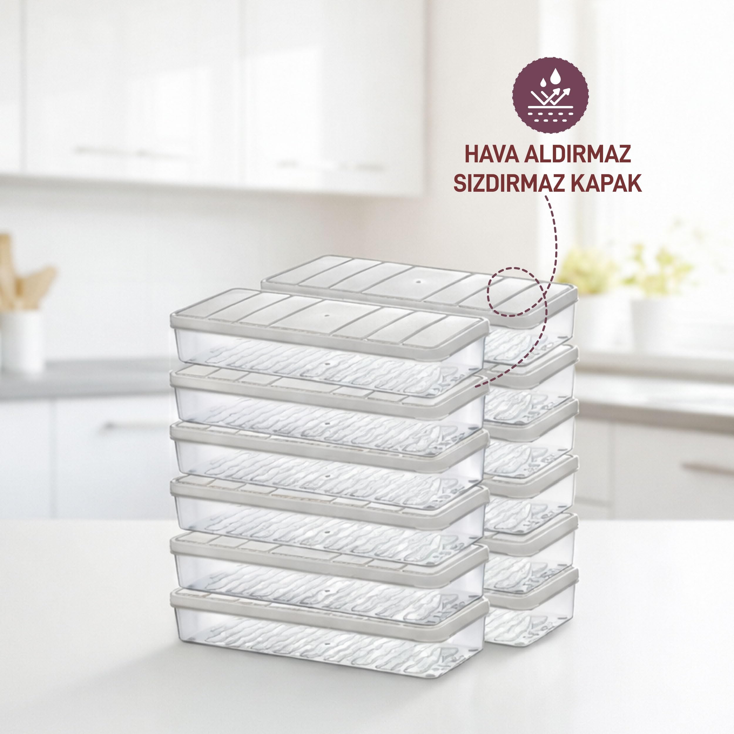 Selka Home - Nora 12'li 1.2 Litre Küçük Boy Açık Gri Saklama Kabı