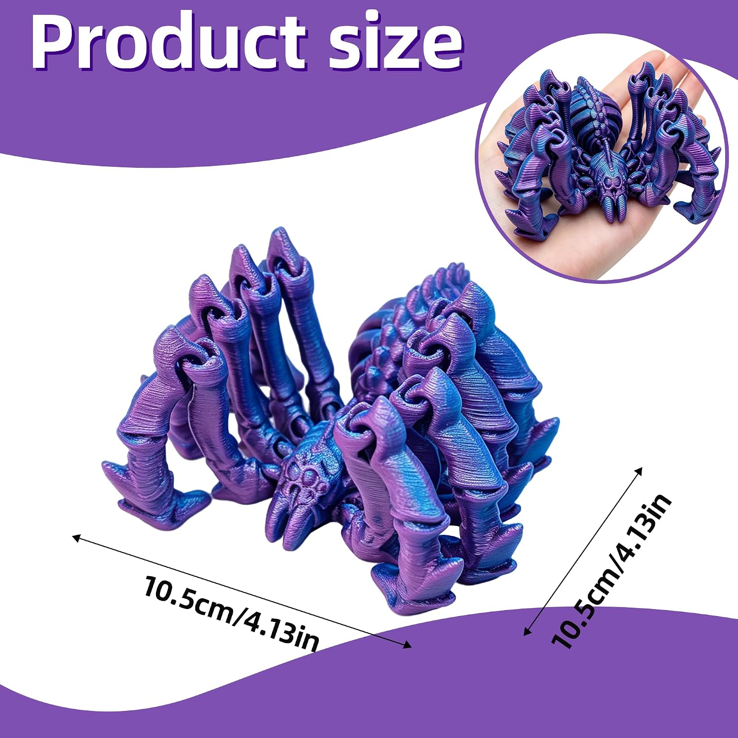3D Printed Spider Figurine, Articulated Purple Spider Toy, Halloween Decor image 2