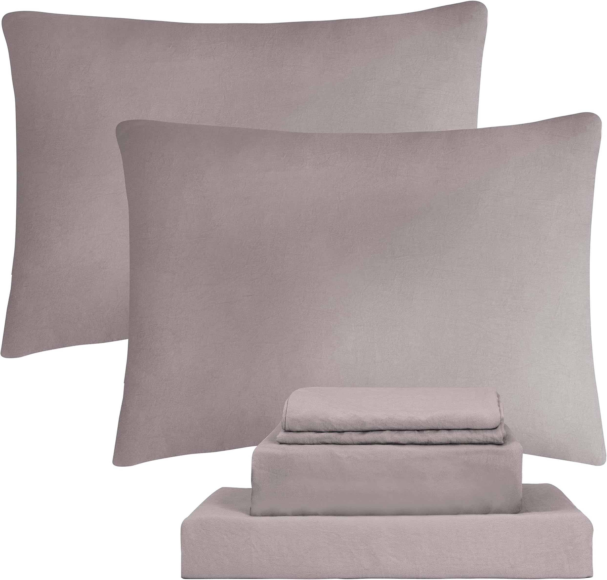 HIG 3 Pieces Pre-Washed Microfiber Mocha Sheet Set with Natural Wrinkle Texture Classic Ultra Soft Solid Sheet Set for Bedroom, Minimalist Style Bedding Sheet Set with 14" Deep Pocket Twin XL (Solid)