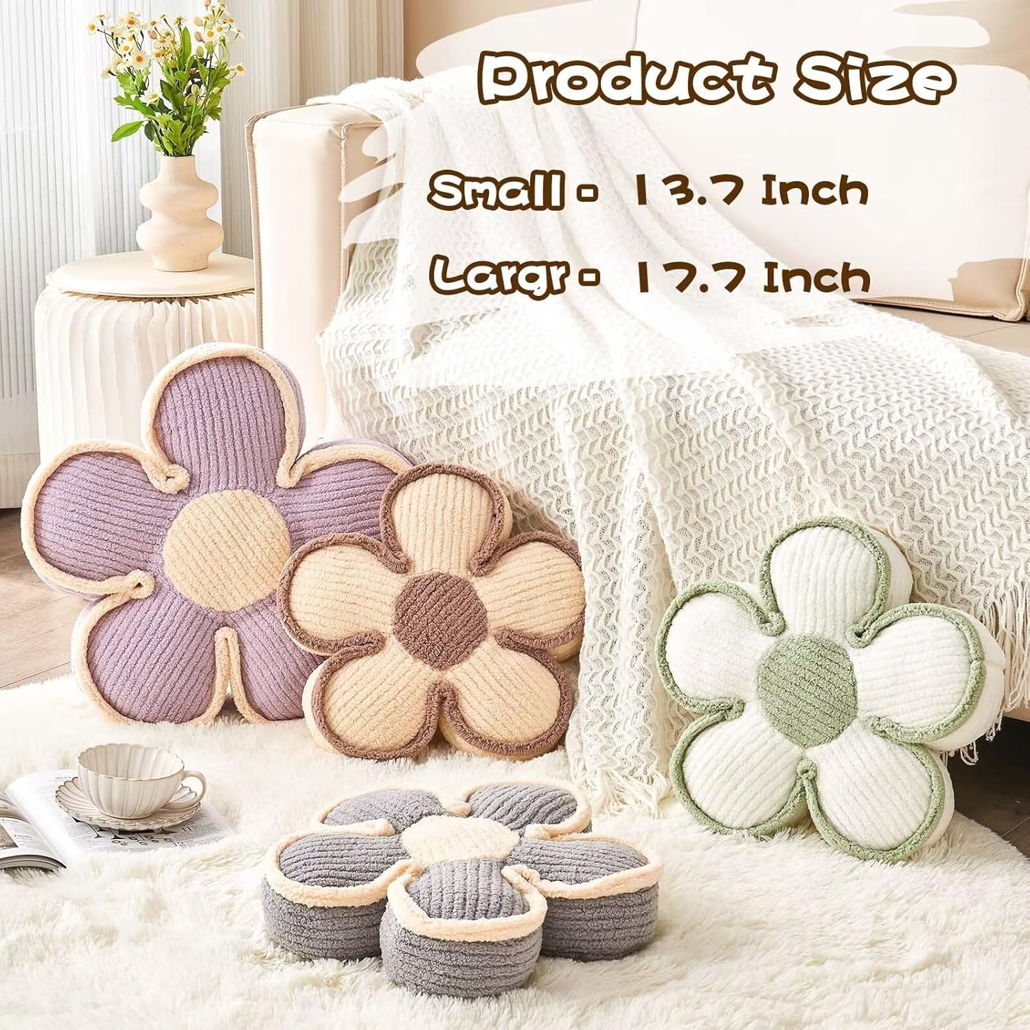 Flower Shaped Floor Cushion, Soft Decorative Throw Pillow, Cute Seating Cushion, Plush Pillow for Sofa Couch Bed (13.7 Inch, Lavender) - Image 3