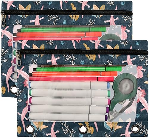 Miniatura 2 de Axolotl - Estuche para lápices para 3 anillas, con bolsillos para carpeta, con cremallera suave, estuche oscuro liso para organización, suministros