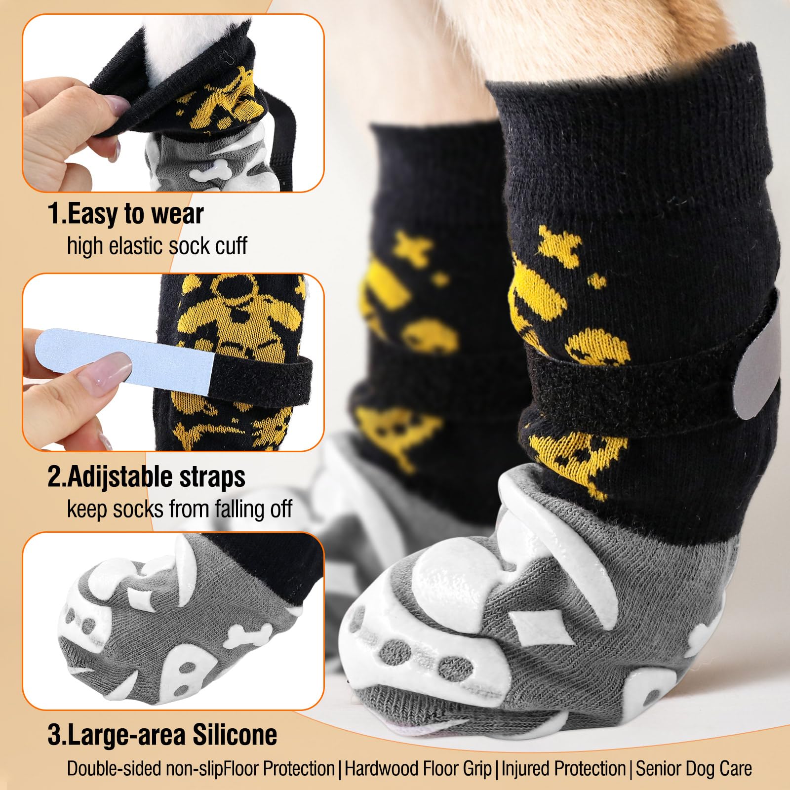 6 PCS Chaussettes antidérapantes pour Chien pour éviter Le léchage des Pattes,Protège-Pattes pour Chien avec Double Face,Contrôle de la Traction sur Les sols en Bois Dur (S)