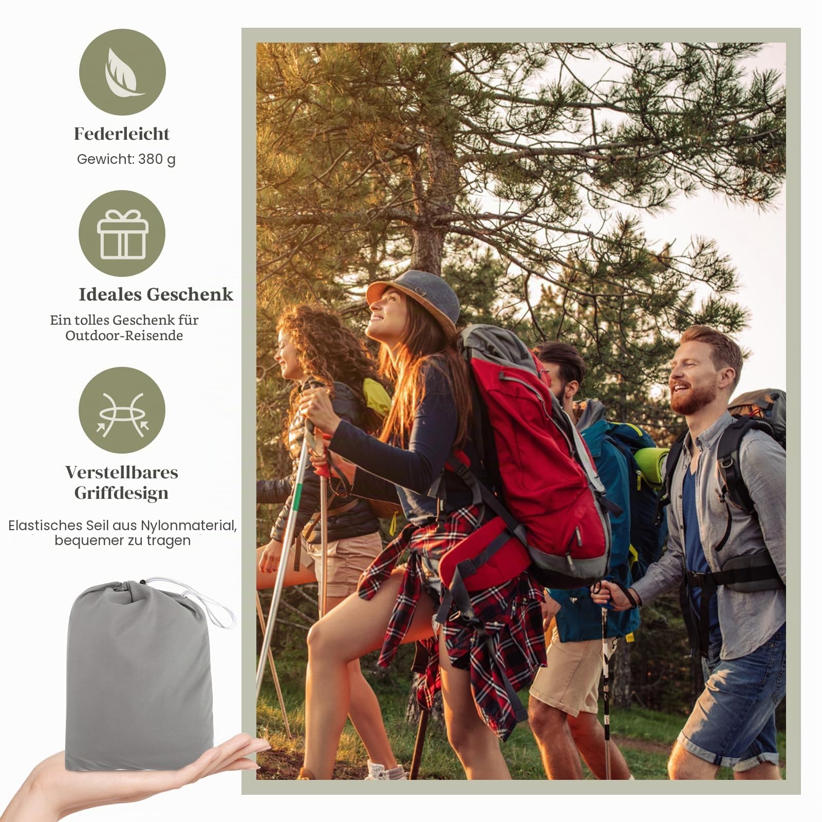 Hüttenschlafsack Ultraleicht 220 x 90 cm Outdoro Grau Sommerschlafsack Kleines Packmaß