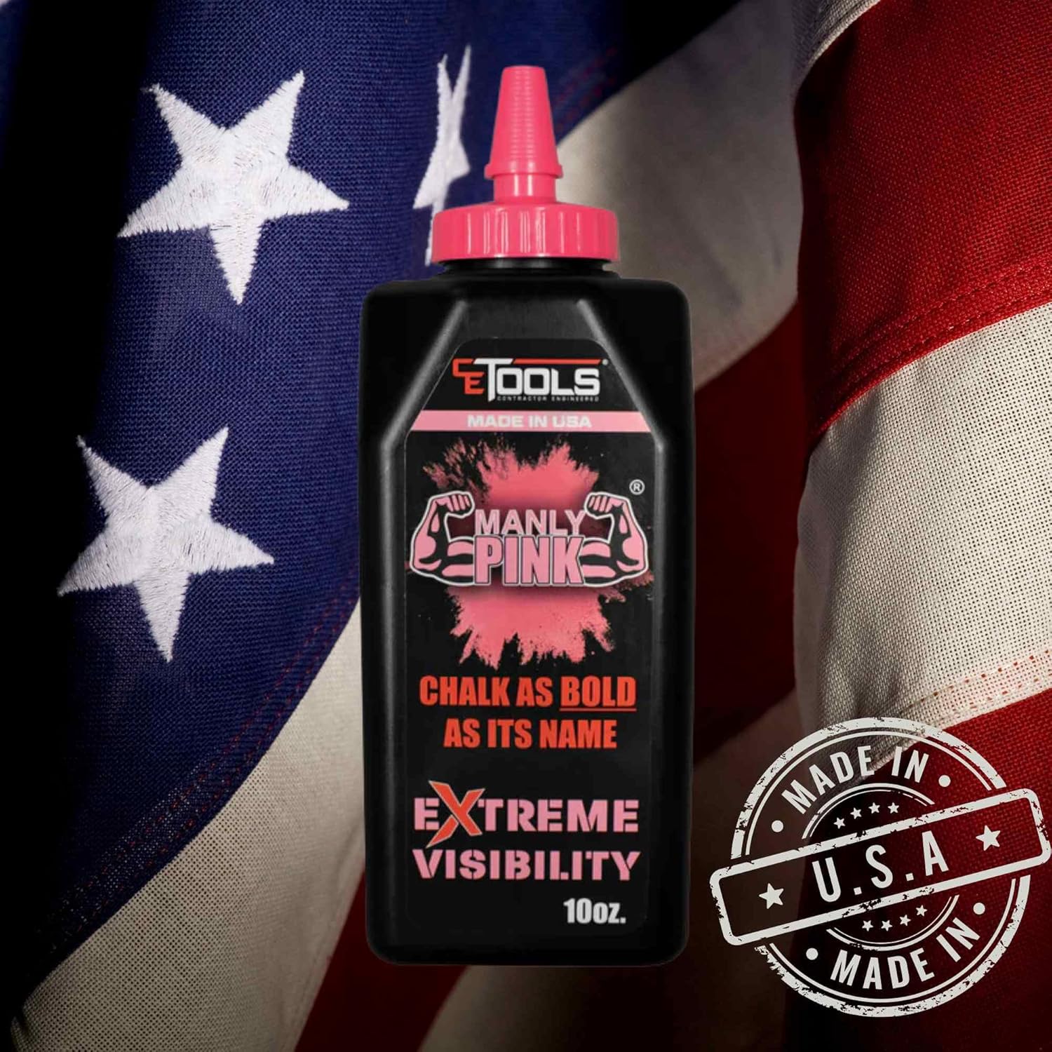 CE TOOLS COMBO 1 Unit SnapBack® Chalk Line with Releasable Tip and 2 Unit 10oz EXTREME VISIBILITY Marking Chalk-Made in US, For Chalkline, Job site Chalk, Hydrophobic, Construction use. (Pink)