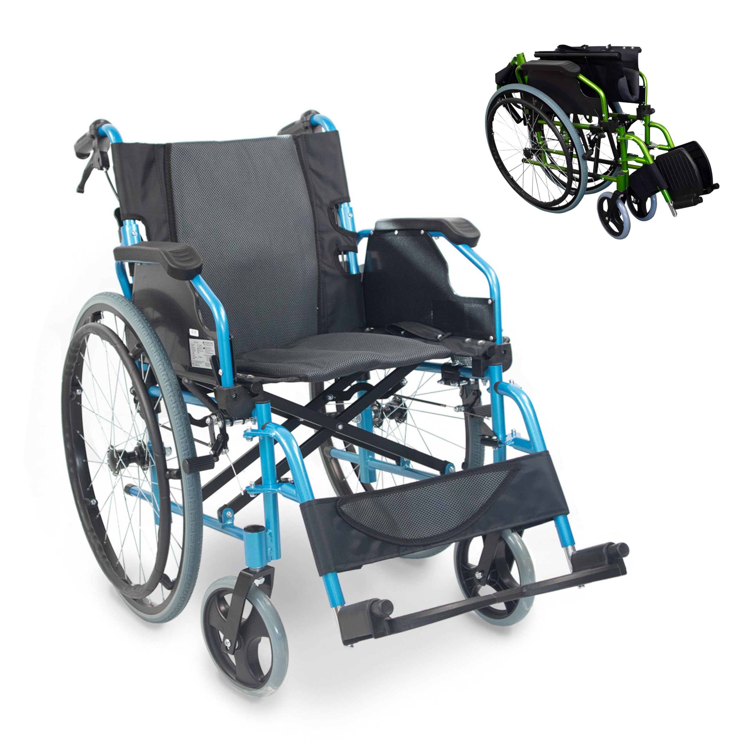 Mobiclinic®, Silla de ruedas, Bolonia, Plegable y ligera, Aluminio, Con respaldo partido, Reposapiés desmontables, Reposabrazos abatibles, Para adultos, Azul