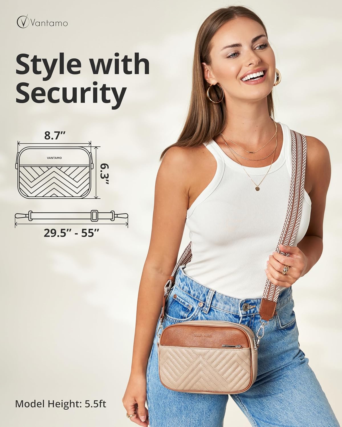 Vantamo Premium Quilted Crossbody Bags for Women with Anti-Pickpocket Clip, Vegan Leather Handbags, Travel Purses for Women - Image 2