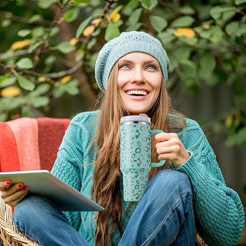 Miniatura 6 de Vaso, vaso de 40 onzas con asa y pajita, vaso de acero inoxidable con tapa y tapa para pajilla, taza de viaje aislada al vacío de doble pared, vaso