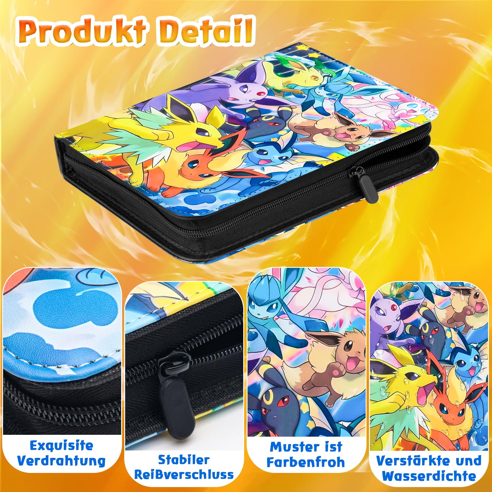 LYAILOOGXL Sammelalbum für Pokemon 4 fächer, Reißverschluss Sammelkarten Album Passt für 400 Karten mit 50 Abnehmbaren Hüllen, Sammelmappe Geschenk für Kinder Kartensammler - 5