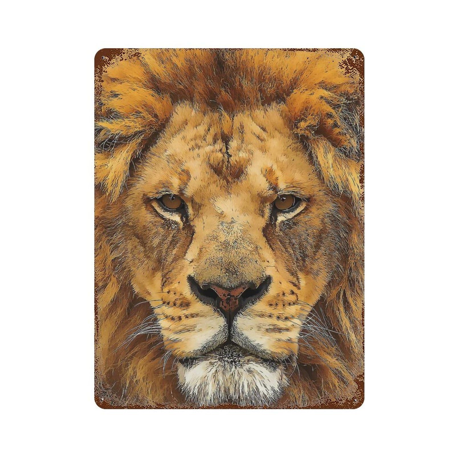 Garage Style Lion King 2 Rusty Metal Tin Sign 15.7"x11.8", Classic Wall Plaque for Bar And Workshop