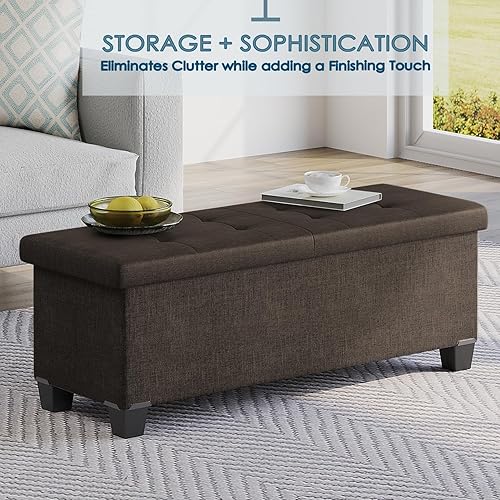Miniatura 8 de Banco otomano de almacenamiento con contenedores de almacenamiento, banco de almacenamiento de 43 pulgadas para el extremo de la cama, reposapiés