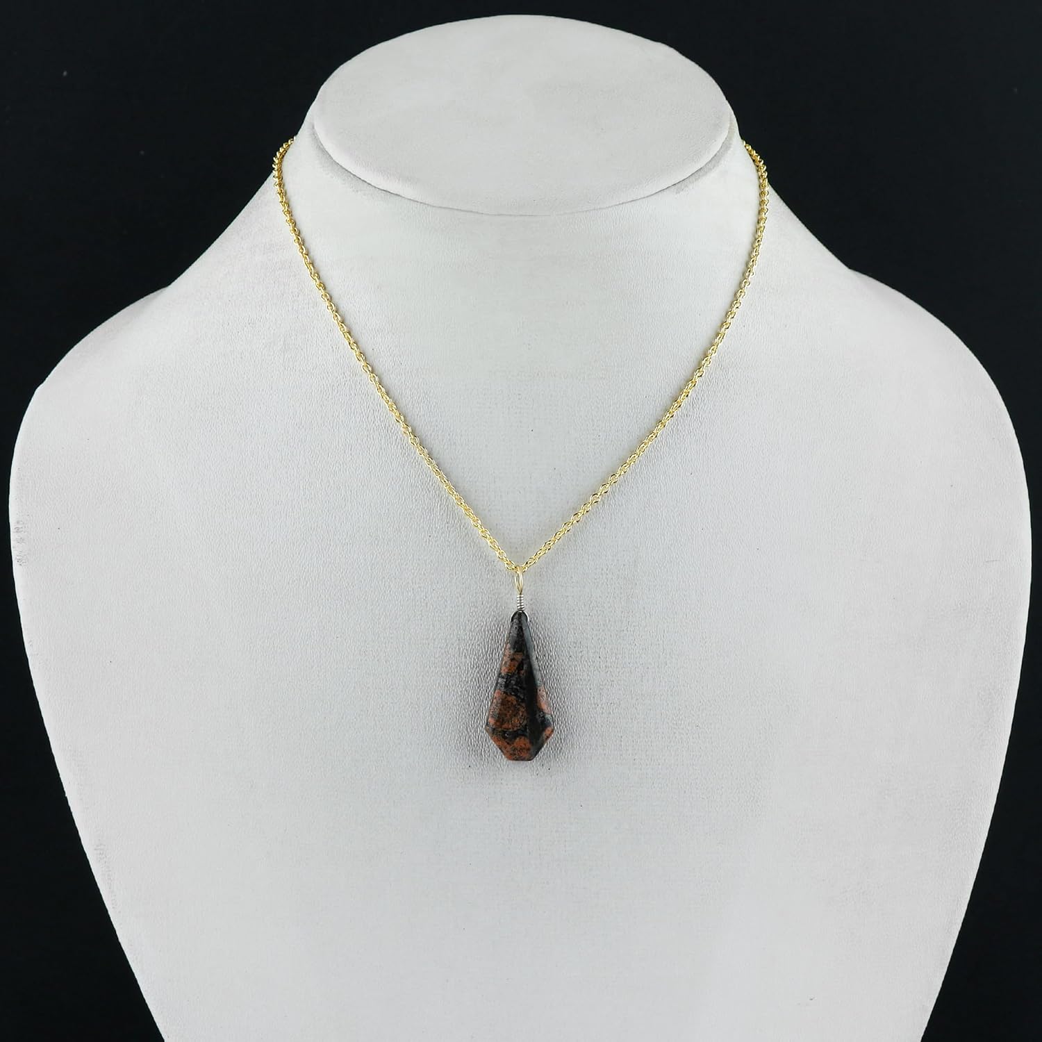 Natural Unakite Gemstone Necklace, Polished Coffin Stone Dainty Pendant, Handmade Bohemian Jewelry, Healing Crystals, Gold Plated Chain, Christmas Gift for Women-18inch - Image 5