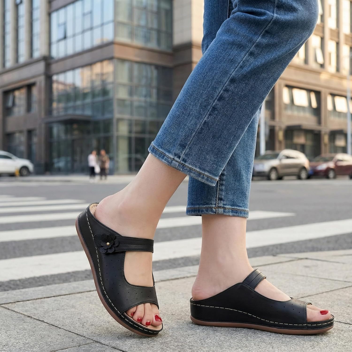 FUDYNMALC Sandals for Women Wedge 2026: All-Day Comfort Walking Platform Slides Adjustable Open Toe for Summer Dressy Travel