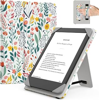 MoKo Universal Case for 6 inch kindle eReaders and Tablets, Flowers | eReader accessories for 6" Kindle/Kobo/Tolino/Pocketook E-Book Tablet, Lightweight PU Folio Cover, Hand Strap, Kickstand