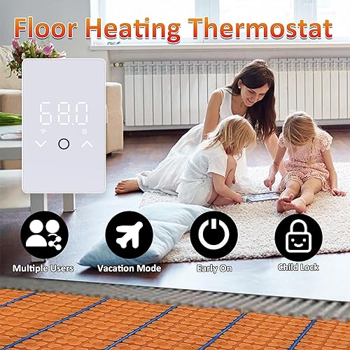 Miniatura 2 de MAXKOSKO Termostato inteligente WiFi para sistema eléctrico de calentamiento de pisos con pantalla LED táctil, fácil conexión y ahorro de energía,