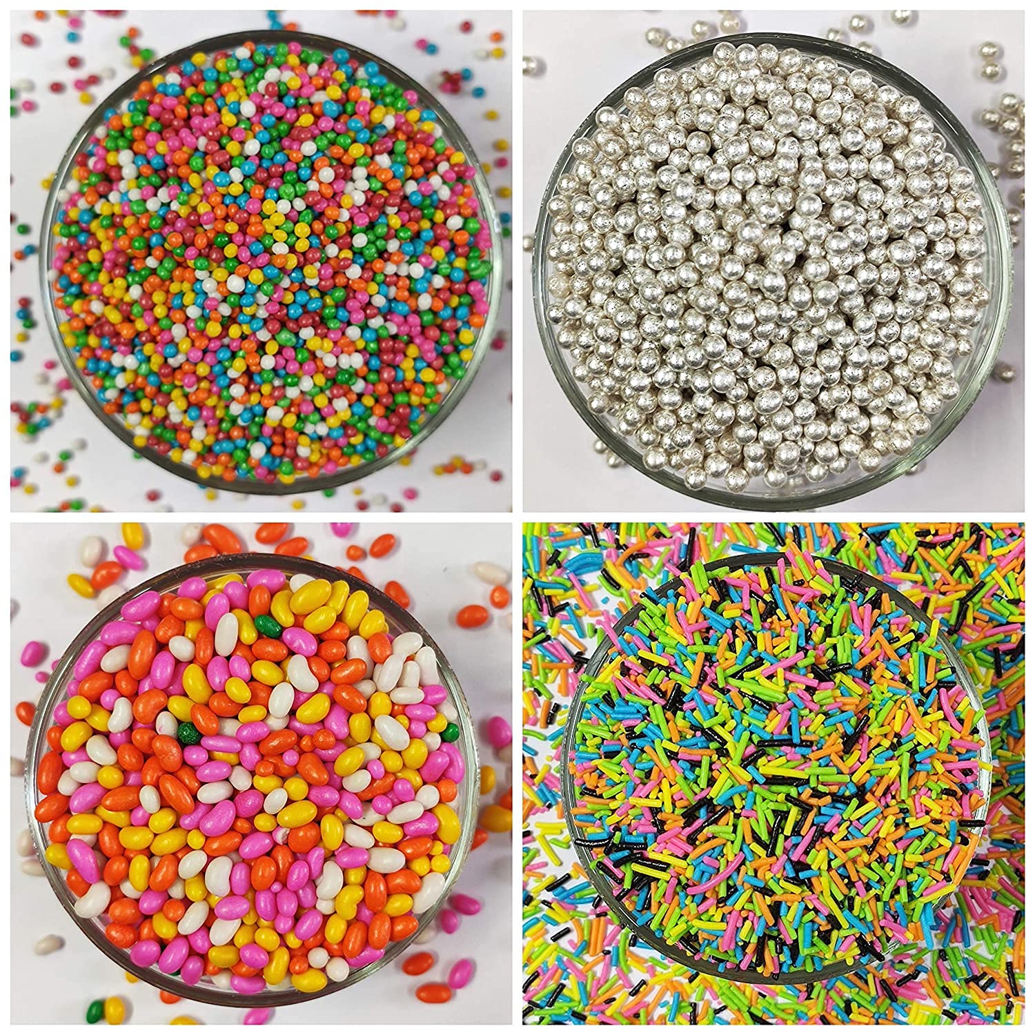 Medhyata™ Sprinkles for Cake Decoration, Rainbow Balls - Silver Balls - Vermicelli Sprinkles - Colourful Balls 4 Item Combo Set 100g Each Candy Topping Mix (400g) (B09BLJXM8V) Amazon Price History, Amazon Price Tracker