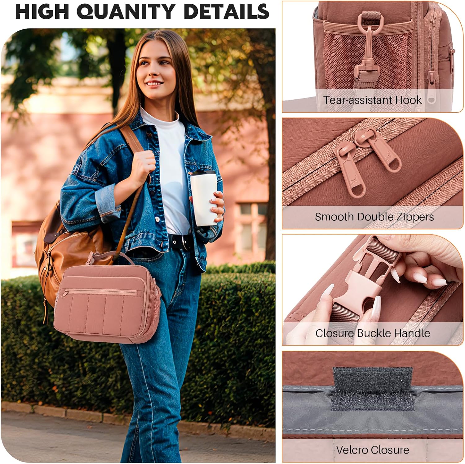 NOL Natural Organic Lifestyle Lunch Bag for Women, 8L Quilted Cooler Tote – Lightweight, Waterproof, Reusable Puffy Lunch Box for Work & Office, Dark pink - Image 7