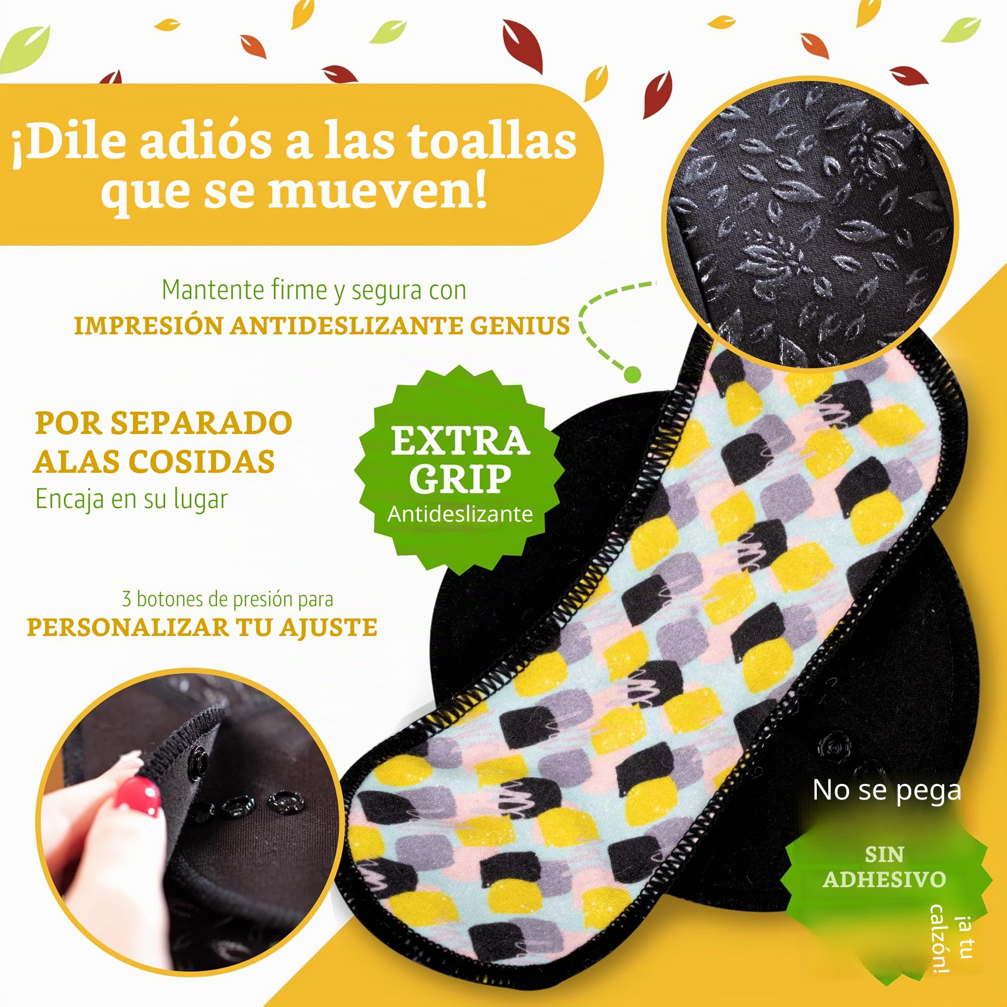 Natissy Compresas Reutilizables de Algodón Orgánico para Mujer y Adolescente, Lavables, Suaves, No Irritantes y Reutilizables - Pack 6 Tallas S+M - Made in EU
