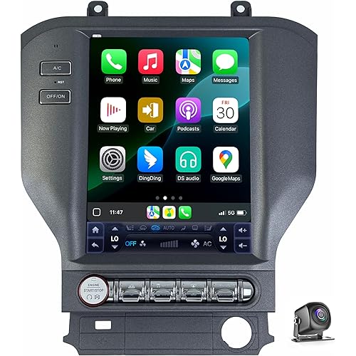 for Ford Mustang 2015-2023 Car Radio Stereo GPS Navigation Wireless Android Auto CarPlay Vertical Screen Tesla Style with DSP 8 Core Android 14,Keep SWC and Factory Camera