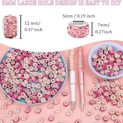 Vista 48 de 200 cuentas europeas de agujero grande – Mixcolor Lampwork Rhinestone Craft Beads para bricolaje pulseras joyería fabricación