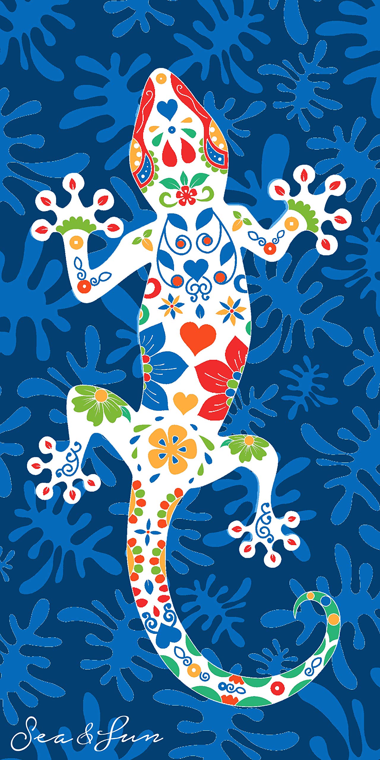 Miracle Home. Lizard Beach Microfibre Towel, 100% Polyester, Multicoloured, 75 x 145 cm