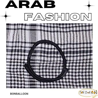 bonballoon Arafat Arabian Arabic Scarf Shawl Keffiyeh Shemagh Desret Palestine + Igal Agal Set Unisex Traditional Middle Eastern Saudi Arabia Costume Palestinian Headscarf Veil Tassel