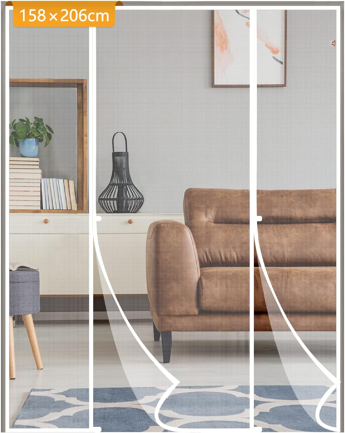 Yotache Fly Screen Door 158 x 206 cm, Reinforced Polyester Double Door Screen Curtain for