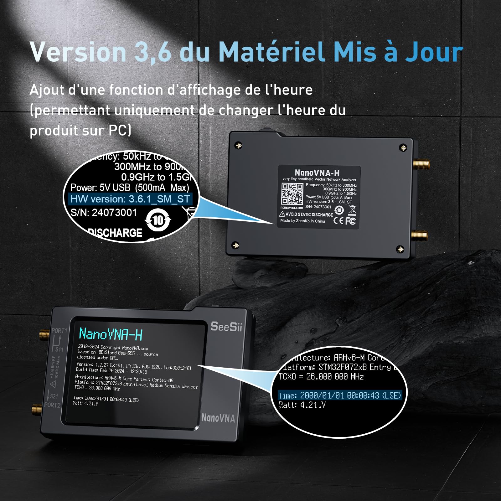 Seesii NanoVNA-H Analyseur de Réseau Vectoriel, Analyseur d'antenne V3,6 10KHz-1,5GHz MF/HF/VHF/UHF pour Paramètres S, Rapport d'onde Stationnaire de Tension et Graphique Smith Support SD Carte