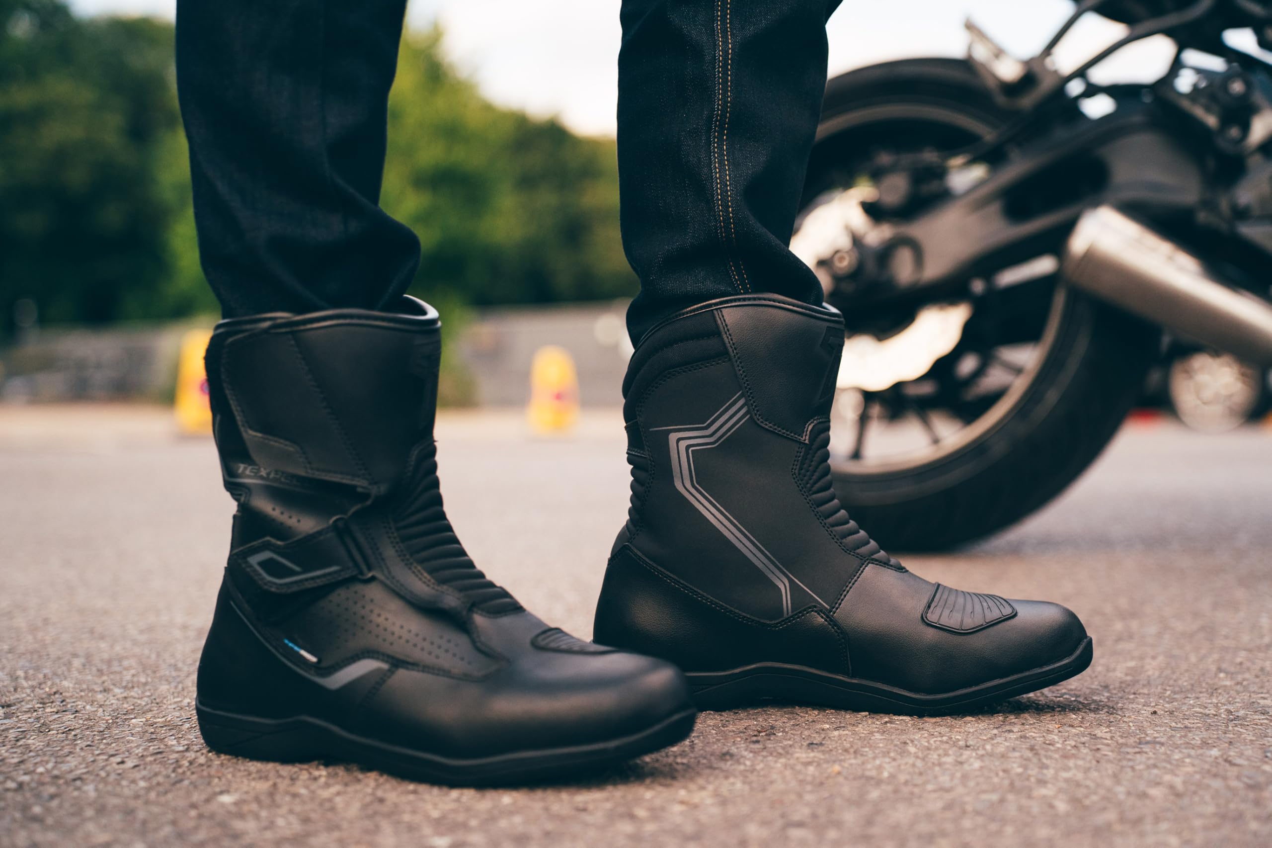 Texpeed Motorradstiefel Herren Leder – Cruiser, 100% wasserdicht, kurzer Schaft, CE-geprüft, Touring-Bikerschuhe – Schwarz - EU 42
