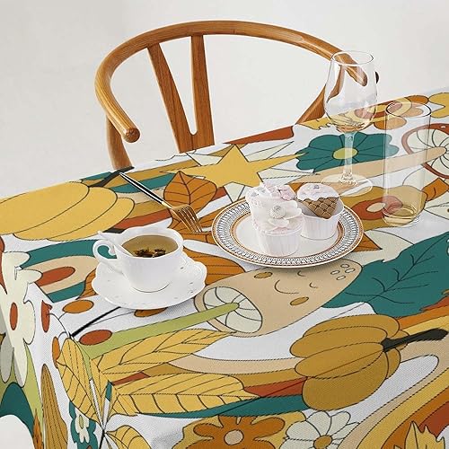 Miniatura 542 de Mantel floral hippie, diseño retro de los años 70, naranja, rosa, azul, floral, bohemio, estampado estético de margaritas, para fiesta, picnic