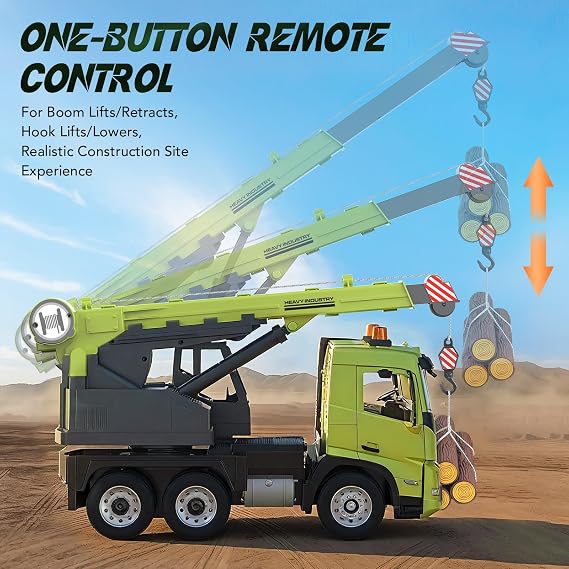 Double E Volvo FMX 1:20 Scale RC Crane Truck - 660 Rotating Console, 2.4GHz Anti-Interference, Realistic Lifting Sounds & LED Work Lights - Construction Toy for Adults