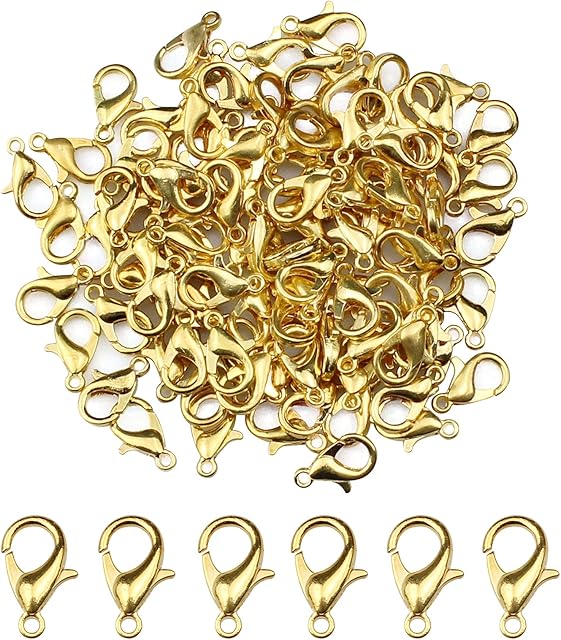 Suaywo 100 Pcs Gold Lobster Clasps 7 x 12mm Necklace Clasp Alloy Lobster Claw Clasps for DIY Craft Jewelry Making Necklace Bracelet Findings