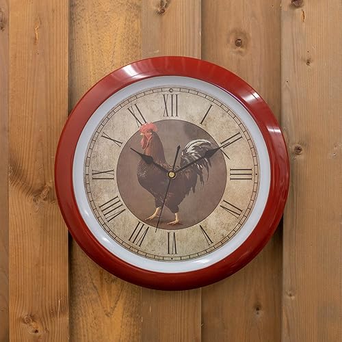 Miniatura 5 de Mark Feldstein & Associates Rooster Farmhouse Collection Reloj de pared vintage marrón natural de 13 pulgadas