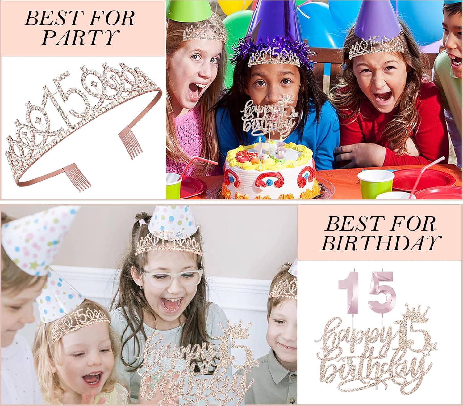 15th Birthday Decorations for Girls, 15th Birthday Sash and Crown, Cake Topper, Number Candles and Balloons, 15 Year Old Gifts for Girls - Image 6