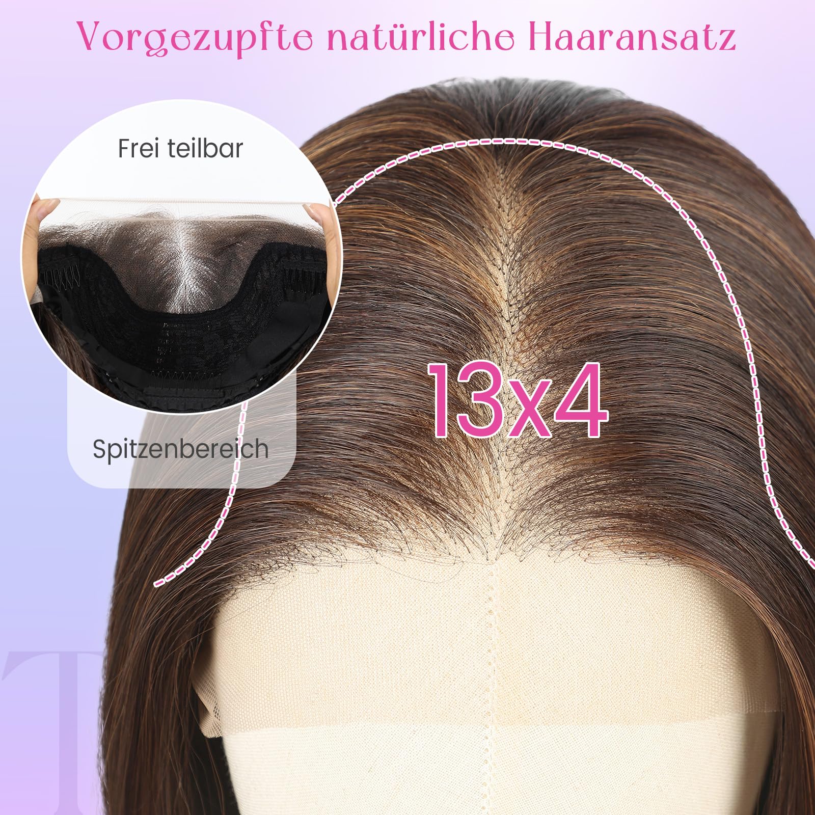 Testar 13x4 Lace Front Perücke Braun Synthetik Gerades Haar Hitzebeständig 20 Zoll